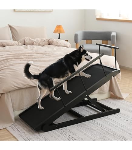Hondenloopplank voor Bed met Veiligheidsrailing – Verstelbare Hondentrap voor Grote Honden tot 90 kg – Voor Hoge Bedden tot 94,5 cm – 49,5 cm Breed – Inklapbaar – Anti-Slip – Berkenhout – Walnoot Hondenloopplank voor Bed met Veiligheidsrailing – Verstelbare Hondentrap voor Grote Honden tot 90 kg – Voor Hoge Bedden tot 94,5 cm – 49,5 cm Breed – Inklapbaar – Anti-Slip – Berkenhout – Walnoot