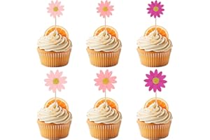 Jeffdad 24 palillos de dientes de margaritas rosas rubor para decoración de cupcakes, palillos de dientes estéreo de colores mezclados, decoración de fiesta de cumpleaños, suministros de boda