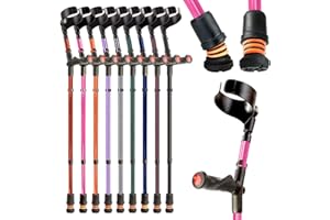FLEXYFOOT LTD Flexyfoot Shock Absorbing Comfy Grip Double Adjustable Crutch - Improves Safety, Improves Grip, Reduces Shocks & Jarring – Right Handed - Pink