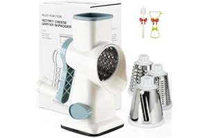 WULWUN Picadora de Verduras - Rallador de Queso Rotativo Manual con 3 Cuchillas para Cortar Picar Juliana Mandolina, Accesorio de Cocina para Cortar Ensalada Patata Verdura Cebolla Ajo Zanahoria Fruta
