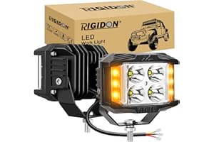 RIGIDON 2 x 4 pouces 35W 3500LM Stroboscopique cube barre led, 12V 24V phare de travail led, projecteurs lumière spotlight feux de travail pour offroad Voiture camions 4x4 tracteur, Blanc ambré