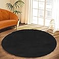 Hometail Fluffy Soft Anti-Slip Black Round Circular Carpet Area Rug Mat (60X60 Inches) Washable Thick Microfiber High Density Fur Non-Shedding Living Room Carpet Mat (Black, 5x5 Feet)
