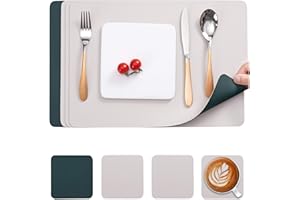 Myir JUN Manteles Individuales y Posavasos PVC Lavables - Juego de 4, Perla Blanca Verde