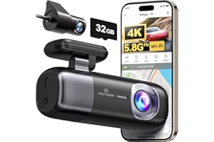 REDTIGER DashcamCoche Delantera y Trasera: 4K +1080P,WiFi 5.8GHz,GPS,Incluye Tarjeta de 32 GB,Visión Nocturna,Monitor de Aparcamiento,Grabación en Bucle,Control por App,Admite hasta 256 GB(F9)