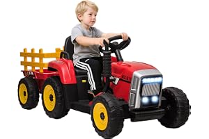 HOMCOM Elektrischer Traktor mit Anhänger 2, Fernbedienung 3-6KM/H Rot