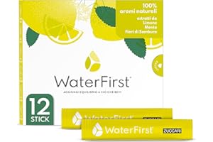 Zuccari WaterFirst Limone, Menta, Fiori di Sambuco, 12 Stick-Pack da 1,5g, Aromatizzatore per Acqua con Alkacitrati, Senza Zuccheri, Edulcoranti e Conservanti, Supporta il Metabolismo Acido-Base