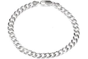 Treasure Bay Mens Solid 925 Sterling Silver Chain Bracelet - 7mm Curb Chain Length 18.5cm, 19.5cm, 20cm, 21cm and 23cm