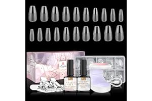 Kredioo Gel X Nail Extension Kit, 500Pcs Acrylic Nail Tips Medium Coffin Pre-Shaped with 4 in 1 Nail Glue Base Coat, UV Nail Lamp, Prep Dehydrator, Beginner Easy DIY Manicure Nail Art Kit