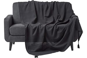 Homescapes Rajput czarny – lekki koc bawełniany, 150 x 200 cm, narzuta dzienna ze 100% bawełny, ręcznie tkana, ze strukturą w paski, narzuta na kanapę, z frędzlami, Öko-Tex