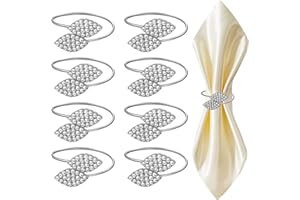 Romcade 8 Pcs Napkin Rings Alloy Napkin Holder Ring Two-Leaf Design Napkin Buckle Table Decor Ornament for Christmas Wedding Birthday Holiday Dining Party Setting Everyday Use Decoration (silver)