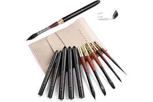Squirrel Hair Travel Watercolour Brushes 6pcs, Fuumuui Travel Brushes Set Portable Compact Artist Brushes with Graphite Tip Pen for Watercolour Gouache Ink Painting