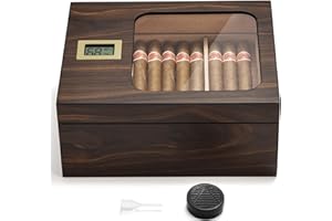 LEACHOI Handgefertigter Zigarren Humidor, Humidor Zigarren Schrank, Humidore Befeuchter und Zedernkern,Teiler & Digitales Hygrometer, Männer Geschenke Zigarrenzubehör,(25-50 Zigaretten)