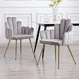 DUOMAY Set Di 2 Sedie Da Pranzo Moderne In Ciniglia Color Cachi – Imbottite Con Gambe In Legno