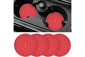 STLIAN Car Cup Coasters [4 Pack] Silicone Cup Holders Mats, Non-Slip Recessed Car Interior Accessories Red