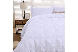 WONGS BEDDING Juego de Funda nórdica de 3 Piezas Plisada Pintuck Blanco con Cierre de Cremallera Juego de Funda nórdica de Microfibra Suave 240x260cm