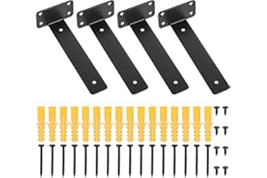 SYBDXJ 4 Pz Staffe per Mensole Pesanti Nere, 200mm Supporti Mensola Reggi Mensola da Muro, Reggimensola Carichi Pesanti, Staffe a L, Supporto Angolari Staffa Mensola da Parete per Mensole in Legno