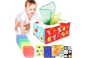 DINORUN Zabawki Montessori, pudełko na chusteczki z dinozaurem zabawki sensoryczne dla maluchów zawiera kolorowe szaliki, zabawki do wczesnej nauki dla dzieci w wieku 6-24 miesięcy