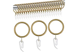 KELISTINY 24 Set Metal Curtain Rings and Hooks Brass Rustproof Metal Drapery Ring 30mm Internal Diameter Hanger Ring Hook for Home Window Rod Decoration, Shower Curtains, Door Curtain
