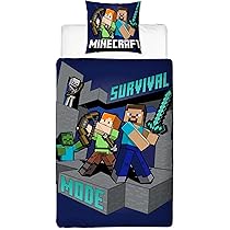 Minecraft Beddengoedset Ready to Survive, dekbedovertrek 135 x 200 cm kussensloop 80 x 80 cm, 100% katoen, blauw