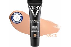 Vichy Base De Maquillaje Fluida Alisadora y Correctora, Alta Cobertura de 16 Horas, Reduce Imperfecciones, Acabado Mate, Para Piel Con Tendencia Acneica, Dermablend 3D Correction, Tono: 45 Gold, 30 ml