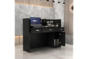 DEZAGCE Banco reception, ufficio bancone mobili reception, nero, 3 cassetti, 110 X 120 X 48 cm