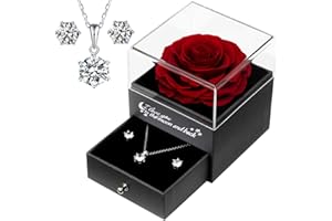 Yamonic Rosa Eterna Regalo Mujer,Rosa Real con Collar y Pendientes de Plata de Ley 925 Mujer Regalos Originales para Mujer,Regalo Cumpleaños Mujer,Regalo Día de la Madre,Regalo Mama,Regalo Madre
