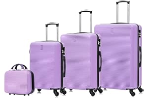 CELIMS - Sets de Bagages 4 Pièces avec 1 Vanity/Trousse de Toilette | Set Valise Rigide | Lot de Valise de Voyage | Cabine 55cm + Moyenne 65cm + Grande 75cm + Vanity | Violet