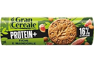 Gran Cereale, Biscotti Proteici Protein+ Fichi e Mandorle, con 16% di Proteine e Ingredienti 100% Vegetali, Biscotti da colazione, Tubo da 250g
