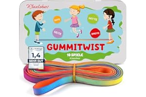 ‎KLEINTOBER KLEINTOBER I Gummitwist Kinder I mit Anleitung für Spiele I Hüpfgummi I Twister I Indoor und Outdoor Spielzeug I Regenbogen Band I für Mädchen & Jungs I Gummitwist I ideal für Geschenke