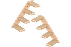 PELUOMOZ 2er-Pack Katzentreppe 4 Stufen, Katzentreppe Wand, Kletterwand für Katzen, Katzenleiter mit Juteseil, Wandmontage Katzenmöbel DIY Kletterwand Katzen