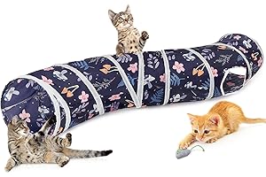 Hedgeink Katzentunnel S-förmig mit Spielzeugball – Faltbarer Katzenspielzeug Tunnel & Peekaboo Katzenhöhle für Katzen, Kaninchen, Meerschweinchen & Frettchen