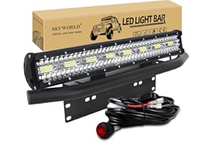 ‎SKYWORLD SKYWORLD 59 cm 480W LED Arbeitsscheinwerfer Bar 12V 24V Spot-Flood-Kombistrahl Zusatzscheinwerfer mit schwarzer Kennzeichenhalterung Toggle Switch Kabelbaum-Kit für LKW PKW ATV SUV 4x4 LKW Coche