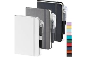 NIRMIRO Kleines Notizbuch, Taschenformat, 9,4 x 14,5 cm, 3 Stück, (weiß, grau, schwarz), 408 Seiten, A6 Mini-Notizblock mit Stift, kleines Leder-Notizbuch, 100 g/m², liniertes Papier, Hardcover