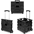 Foldable Plastic Book Trolley Cart | Lightweight Teacher's Book Cart | 2 Wheeled Book Trolley On Wheels Folding Storage Box with Aluminium Handle | Shopping Trolley On Wheels (35KG, Black)