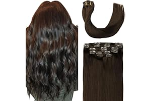 Sindra Extension Capelli Clip Umani Estensioni 40cm 100g 6PCS Marrone Scuro Lisci Veri Umani Estensioni Naturali Capelli Extension con Clip(clip#2-40cm)
