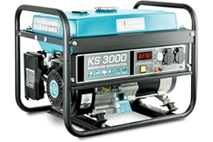 K&S KÖNNER&SÖHNEN Groupe électrogène à essence KS 3000 puissance max 3000 W, prises Schuko 2x16A (230 V), EURO-V, régulateur de tension automatique (AVR),moteur électrique enroulement 100% cuivre,generateur de courant