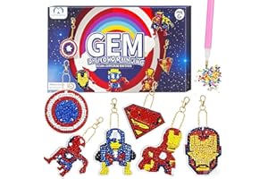 MATHARAGO Diamond Art For Kids 6 Pcs DIY Diamond Painting Marvel Keyrings Set, Painting By Number Gem Keychains Craft Kits For Kids Ages 6-12, Gifts For Birthday, Back To School