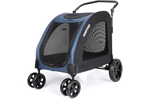 CAMPSOR Large Dog Travel Stroller with 4 Heavy Duty Wheels Pet Stroller with Adjustable Handle - Double Doggie Capacity Jogger Wagon with Back Front Door for Small Medium Large Dogs (Blue and Black)