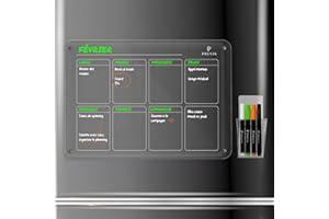 PREVIS BRAND Planning Frigo Magnetique Hebdomadaire Plexiglass Transparent A3(30X40CM) avec 4 Marqueurs Premium - Tableau Planner Frigo Transparent Acrylique -Idéal Pour une Organisation Minimaliste
