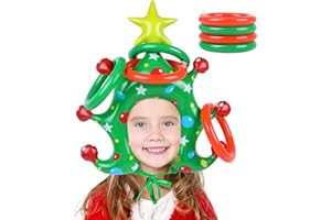 VEYLIN JOFONY Party Ring Toss Game Inflatable Christmas Tree Ring Toss Game, Inflatable Xmas Holiday Party Hat Set for Family Games