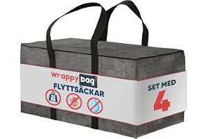 WRAPPYBAG Set med 4 Stora Förvaringsväskor – XXL-väskor för Flytt & Resa – Starka, Tjocka & Vattenavvisande – Med Förstärkta