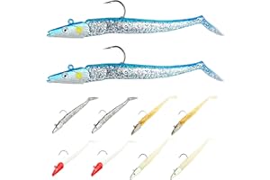 QUWEM 10PCS T-Tail Soft Fishing Lures with Jig Heads,11cm Realistic Fishing Lure with 3D Eyes Paddle Tail Soft Fish Baits Saltwater Cod Sand Eel Bass Lures for Sea Bass Pike Trout Uk Sea