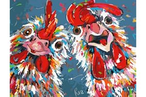 YUNLINZI Painting by Numbers Wall Art Canvas Abstract Animal Picture Home Decor Crazy Chickens for Kids and Adults Beginners,40X50CM-QZ1766