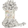 Alize Puffy Knitting Yarn 100 g, Patented Innovation, Loop Knitting without Needles, Colour: 686 White Black