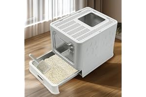 BingoPaw Bac à Litière Chat XXL, Maison de Toilette Fermée en Acier Inoxydable avec Pelle, Repose-Pied Filtrant, Côtés Hauts, sans Odeur pour aux Grands Chats 48.5L x 38.3l x 38.5H cm