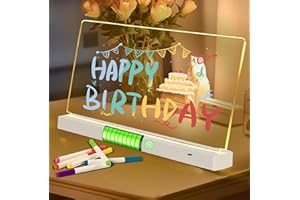 LINENO Tableau Lumineux Message LED,Tablette Acrylique Lumineuse Dessin,Tableau Effaçable 7 Stylos Colorés/Support Réglable Tablette d'écriture LED Cadeaux d'anniversaire Noël Tableaux à Mémos (Monochrome)