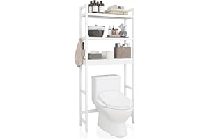 ‎SMIBUY SMIBUY Toilettenregal, Bambus WC Regal, Verstellbar Waschmaschinenregal, Badezimmerregal mit 3 Ablageflächen, platzsparend, leicht zu montieren, Weiß