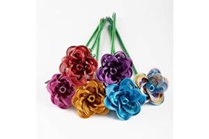 ZffXH 6 Pack bunter, metallischer Kunstrosenstrauß, kleine Kunstblumen aus Aluminiumdraht, langlebige Metallrosen für Garten, Friedhof, Muttertag, Weihnachten, Valentinstag