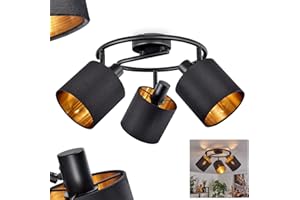 ‎HOFSTEIN Lampa sufitowa Alsen, lampa sufitowa z metalu/tkaniny w kolorze czarnym/złotym, z regulowanymi reflektorami, spot, 3 x E14, bez żarówki