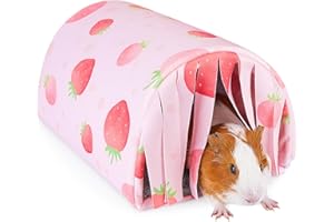 Hedgeink Guinea Pig Bed with Curtain Guinea Pig Tunnel Soft Rabbit Hideout Hamster House with Cushion Washable Rabbit Cage for Chinchilla Ferrets Bunny